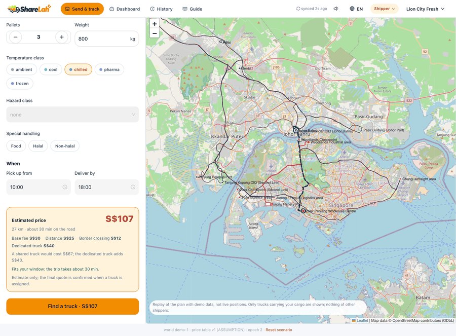 ShareLah — Shared Freight Platform: Shipper: get a price and track a shipment